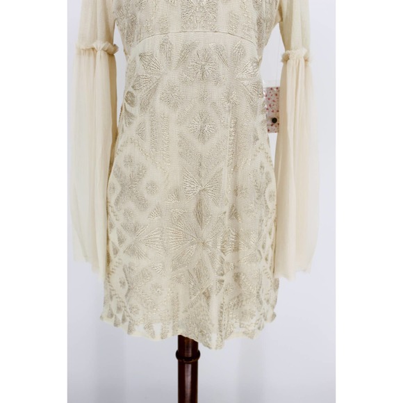 Free People Cleo Mini Dress Tea Sz 0 Boho Embroidered - Picture 6 of 12